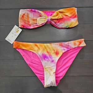 Tinibikini Large Tie Dye 2 Pc bandeau Front tie bow bikini top & bottom set